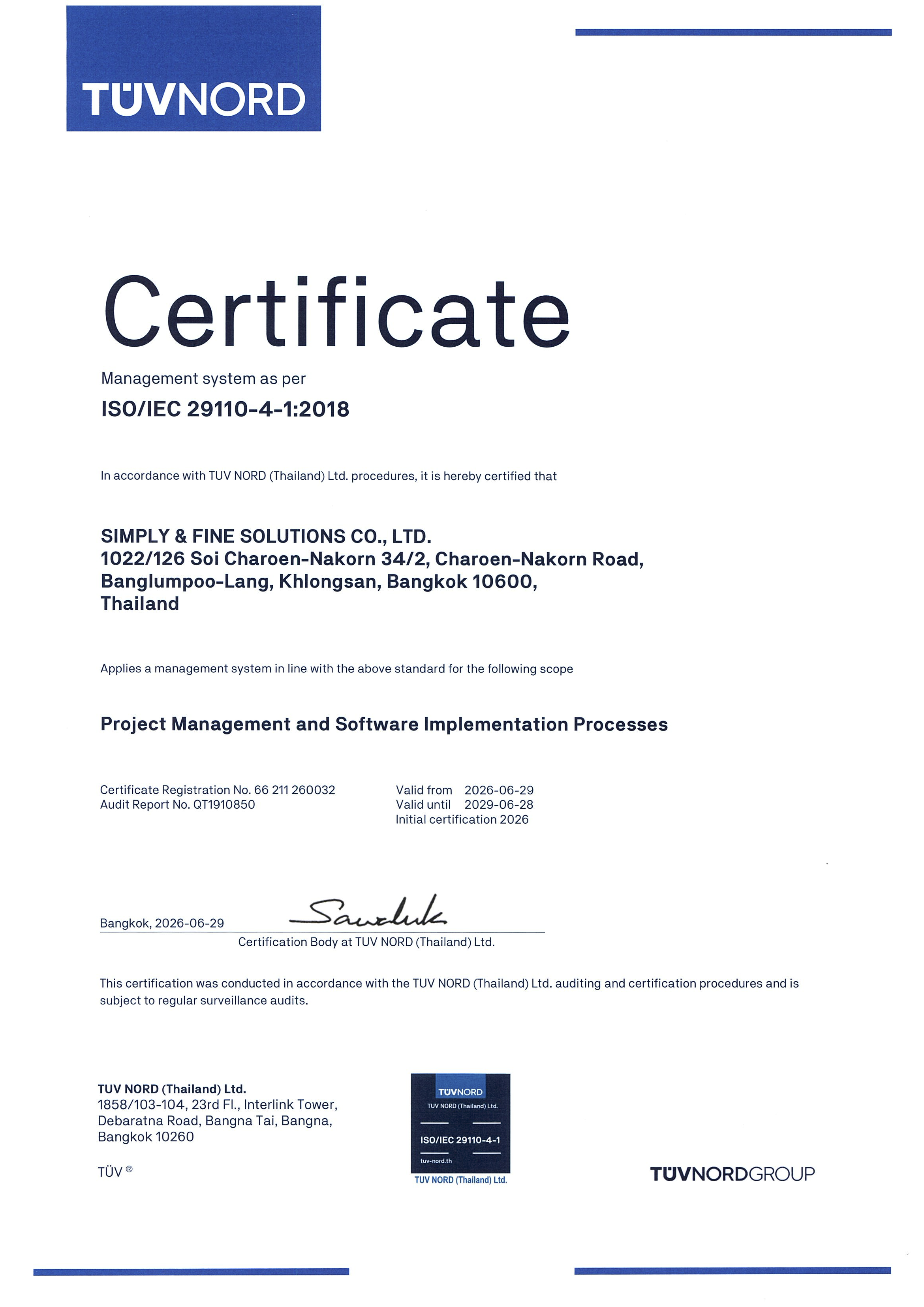 ISO 29110-4-1 CA – Certificate Simply & Fine